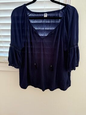 Old Navy Navy Boho Peasant Top with Tassel Tie
